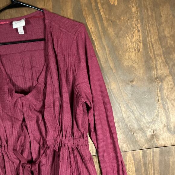 Knox Rose Womens Blouse Burgundy Waist Tie Peplum Long Sleeve Stretch Large - Picture 5 of 12